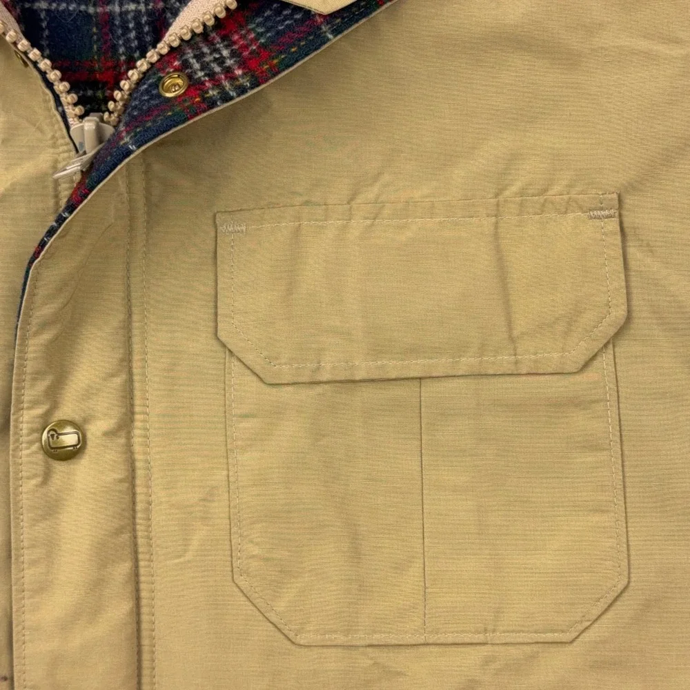 VTG Woolrich Jacket Mens Medium Tan Mountain Parka Wool Plaid Lined USA Made